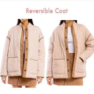 NEW BLANK NYC Reversible Quilted Puffy Cream/Pink Floral Print Button-up Jacket